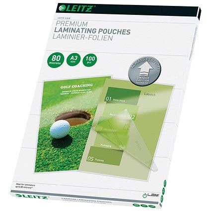 Leitz iLAM Prem A3 Laminating Pouches, 160 Microns, Glossy, Pack of 100