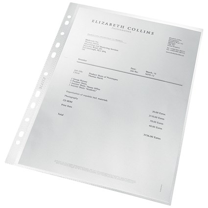 Leitz A4 Recycled Punched Pockets, 100 Micron, Top Opening, Pack of 25