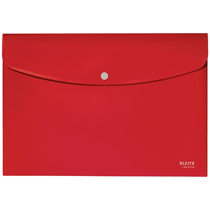 Leitz Recycle A4 Plastic Popper Wallets, Red, Pack of 10