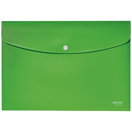 Leitz Recycle A4 Plastic Popper Wallets, Green, Pack of 10