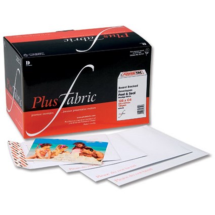 Plus Fabric Envelopes Prestige Board-backed Peel and Seal 120gsm White 241x178mm [Pack 125]