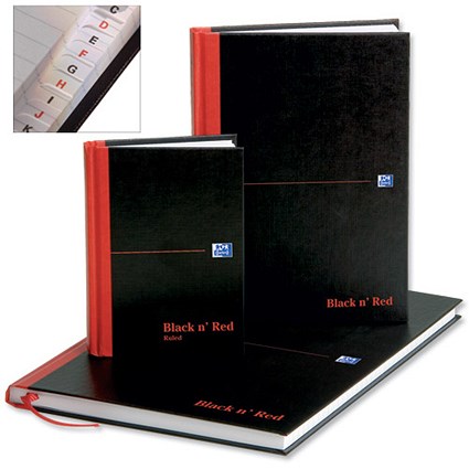 Black n Red Book Casebound 90gsm Ruled Indexed A-Z 192 Pages A5