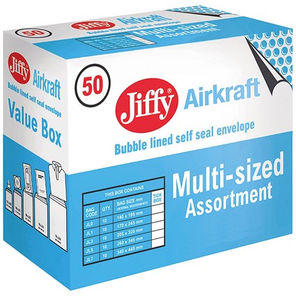 Jiffy AirKraft Postal Bag, Assorted Sizes, Pack of 50 Jiffy AirKraft Postal Bag, Assorted Sizes, Pack of 50