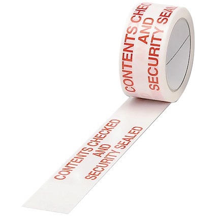 Polypropylene Tape Printed Contents Checked 50mmx66m (Pack of 6)White Red PPPS-SECURITY