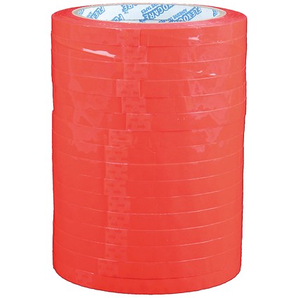 Flexocare Polypropylene Bag Neck Tape, 9mmx66m, Red, Pack of 16