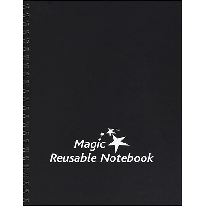 Magic Whiteboard Wirebound Hard Cover Reusable Notebook, A5, Plain, 40 Pages, Black
