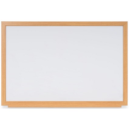 Bi-Office Earth Prime Double-Sided Non-Magnetic Whiteboard, Drywipe Surface, MDF 32 mmFrame With Oak Finish, 1200x900mm