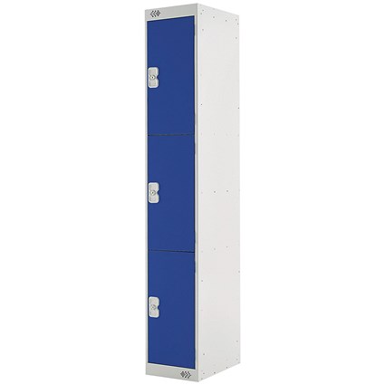 Three Compartment Locker, 300x300x1800mm, Blue Door