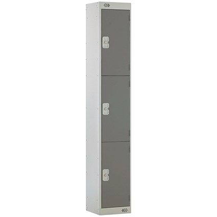 Three Compartment Locker, 300x300x1800mm, Dark Grey Door