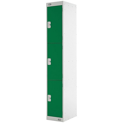 Three Compartment Locker, 300x300x1800mm, Green Door