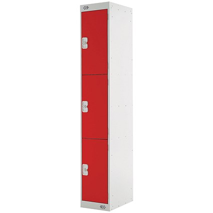 Three Compartment Locker, 300x300x1800mm, Red Door