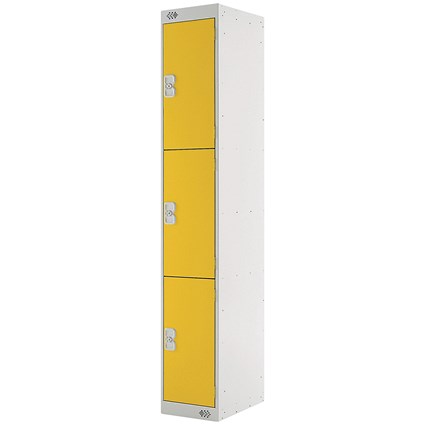Three Compartment Locker, 300x300x1800mm, Yellow Door