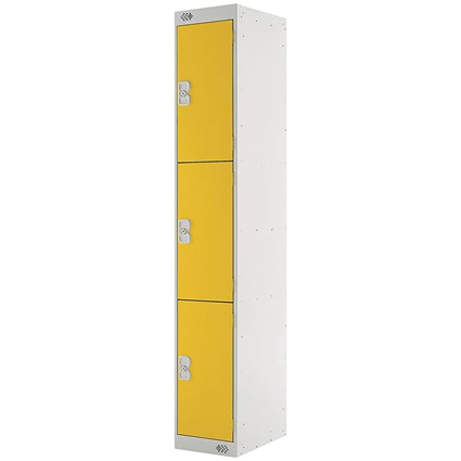 Three Compartment Locker 300x300x1800mm Yellow Door