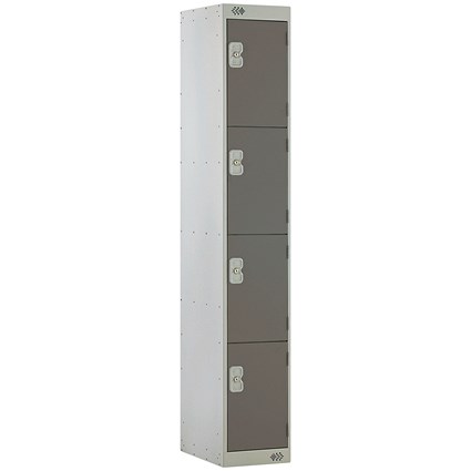 Four Compartment Locker, 300x300x1800mm, Dark Grey Door