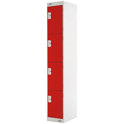 Four Compartment Locker, 300x300x1800mm, Red Door