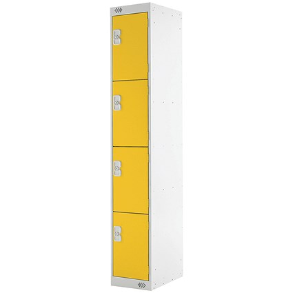 Four Compartment Locker, 300x300x1800mm, Yellow Door