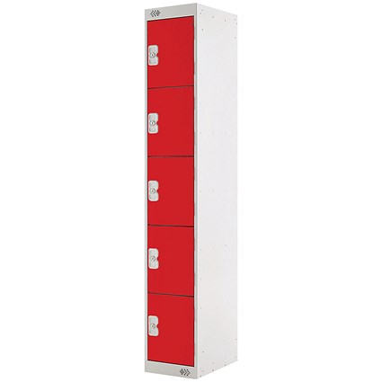 Five Compartment Locker, 300x300x1800mm, Red Door