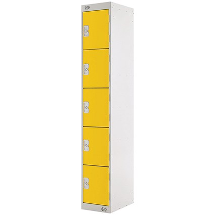 Five Compartment Locker, 300x300x1800mm, Yellow Door