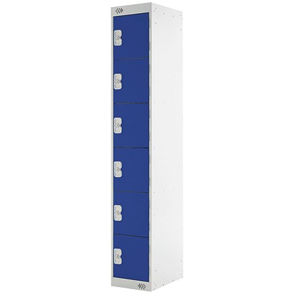 Six Compartment Locker, 300x300x1800mm, Blue Door