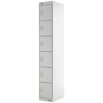 Six Compartment Locker, 300x300x1800mm, Light Grey Door