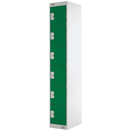 Six Compartment Locker, 300x300x1800mm, Green Door