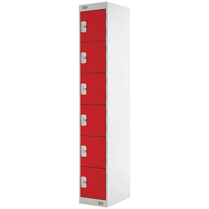 Six Compartment Locker, 300x300x1800mm, Red Door