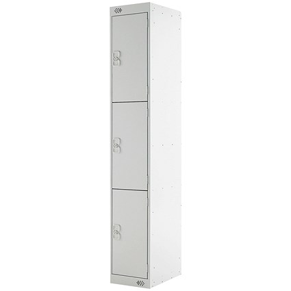 Three Compartment Locker, 300x450x1800mm, Light Grey Door