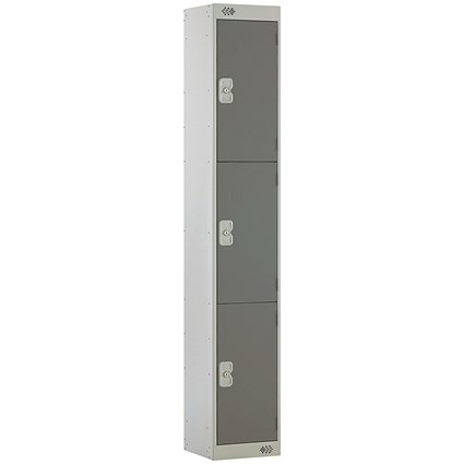 Three Compartment Locker, 300x450x1800mm, Dark Grey Door