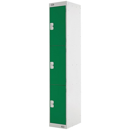 Three Compartment Locker, 300x450x1800mm, Green Door