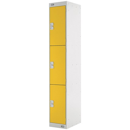 Three Compartment Locker, 300x450x1800mm, Yellow Door