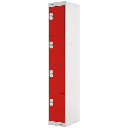 Four Compartment Locker, 300x450x1800mm, Red Door