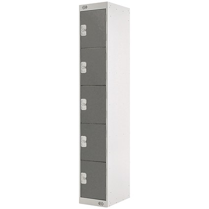 Five Compartment Locker, 300x450x1800mm, Dark Grey Door