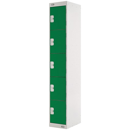 Five Compartment Locker, 300x450x1800mm, Green Door