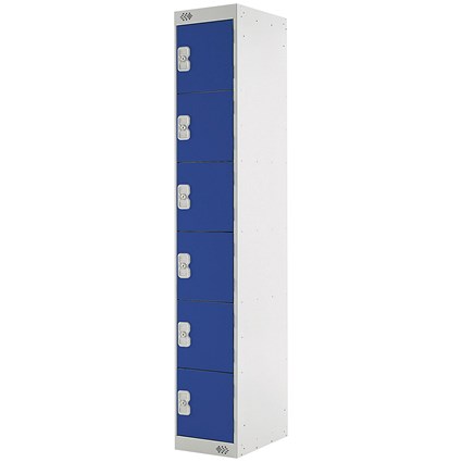 Six Compartment Locker, 300x450x1800mm, Blue Door