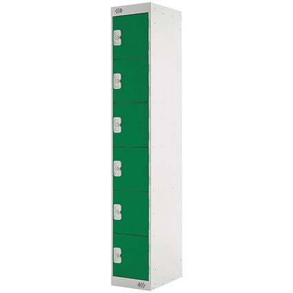 Six Compartment Locker, 300x450x1800mm, Green Door