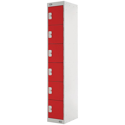 Six Compartment Locker, 300x450x1800mm, Red Door