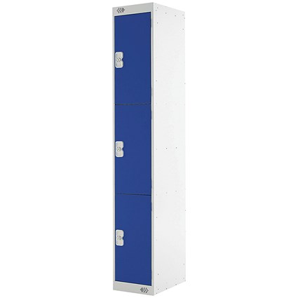 Express Standard Locker, 3 Door, 300x300x1800mm, Light Grey/Blue