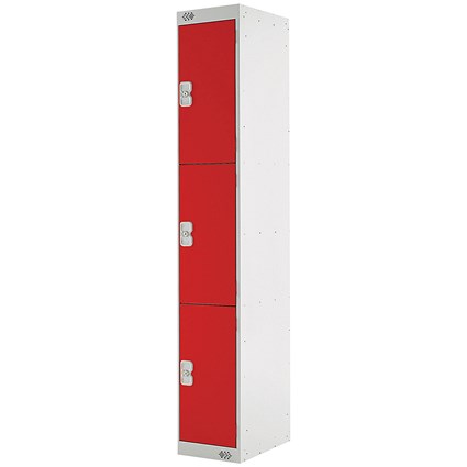 Three Compartment Express Standard Locker, 300x300x1800mm, Red Door