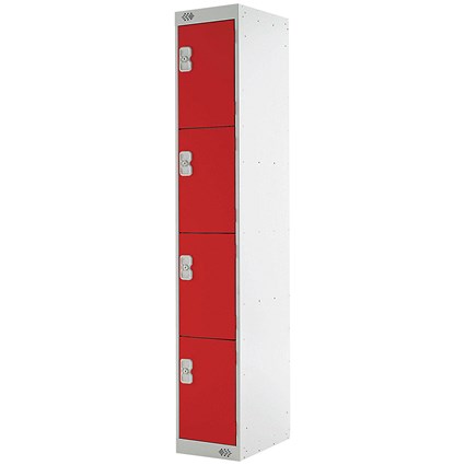 Four Compartment Express Standard Locker, 300x300x1800mm, Red Door