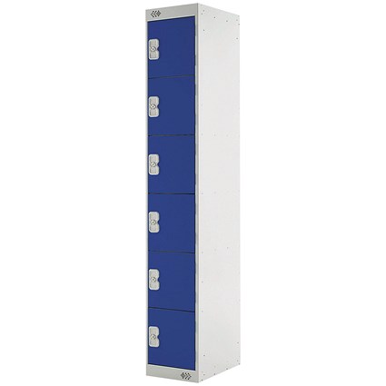 Six Compartment Express Standard Locker, 300x300x1800mm, Blue Door