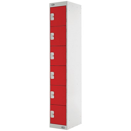 Six Compartment Express Standard Locker, 300x300x1800mm, Red Door