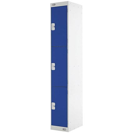 Three Compartment Express Standard Locker, 300x450x1800mm, Blue Door