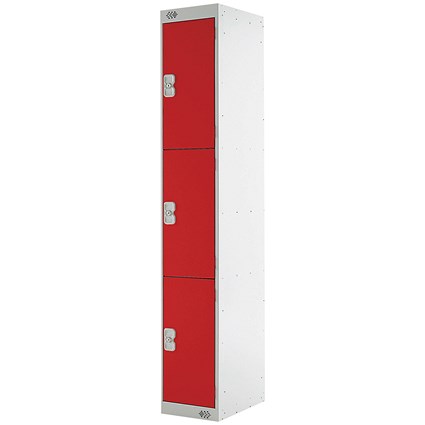 Three Compartment Express Standard Locker, 300x450x1800mm, Red Door