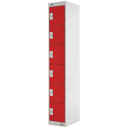 Six Compartment Express Standard Locker, 300x450x1800mm, Red Door