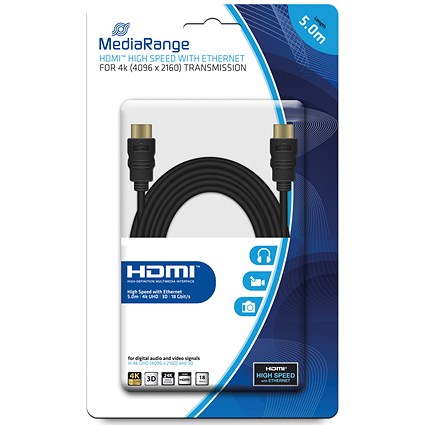 MediaRange HDMI Cable with Ethernet 18Gbit, 5m, Black