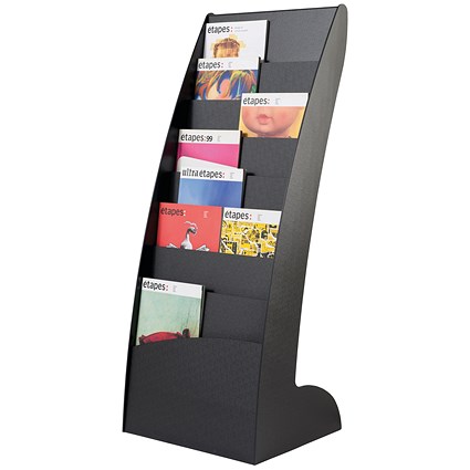 Fast Paper Black Curved Literature Display Floor standing display with 8 compartments 285.01