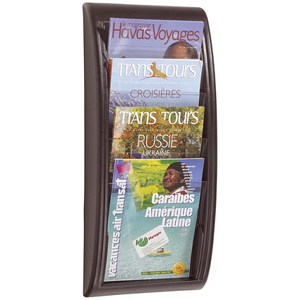 Fast Paper Wall-Mounted Literature Holder, 4 x A4 Pockets, Black