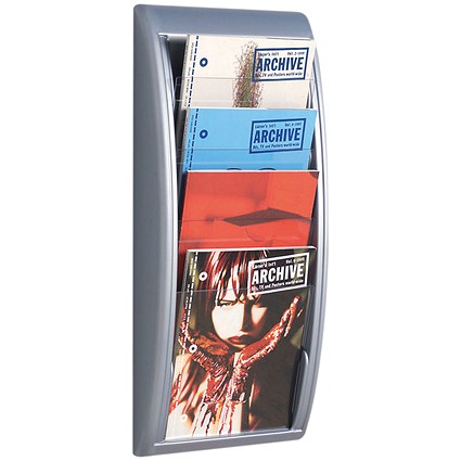 Fast Paper Wall-Mounted Literature Holder, 4 x A4 Pockets, Silver