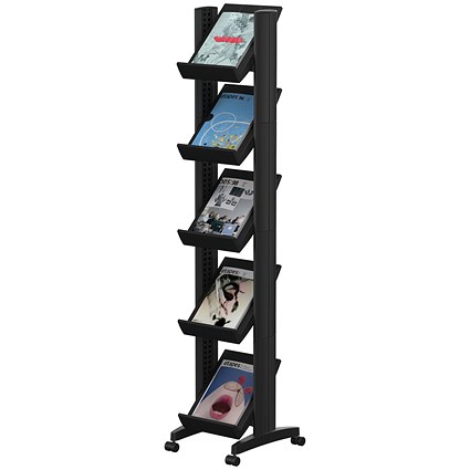 Fast Paper Mobile Literature Display, Single-Sided, 5 Shelves, Black