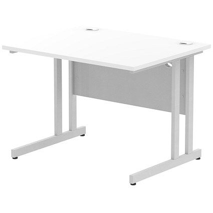 Impulse 1000mm Rectangular Desk, Silver Cantilever Leg, White Impulse 1000mm Rectangular Desk, Silver Cantilever Leg, White